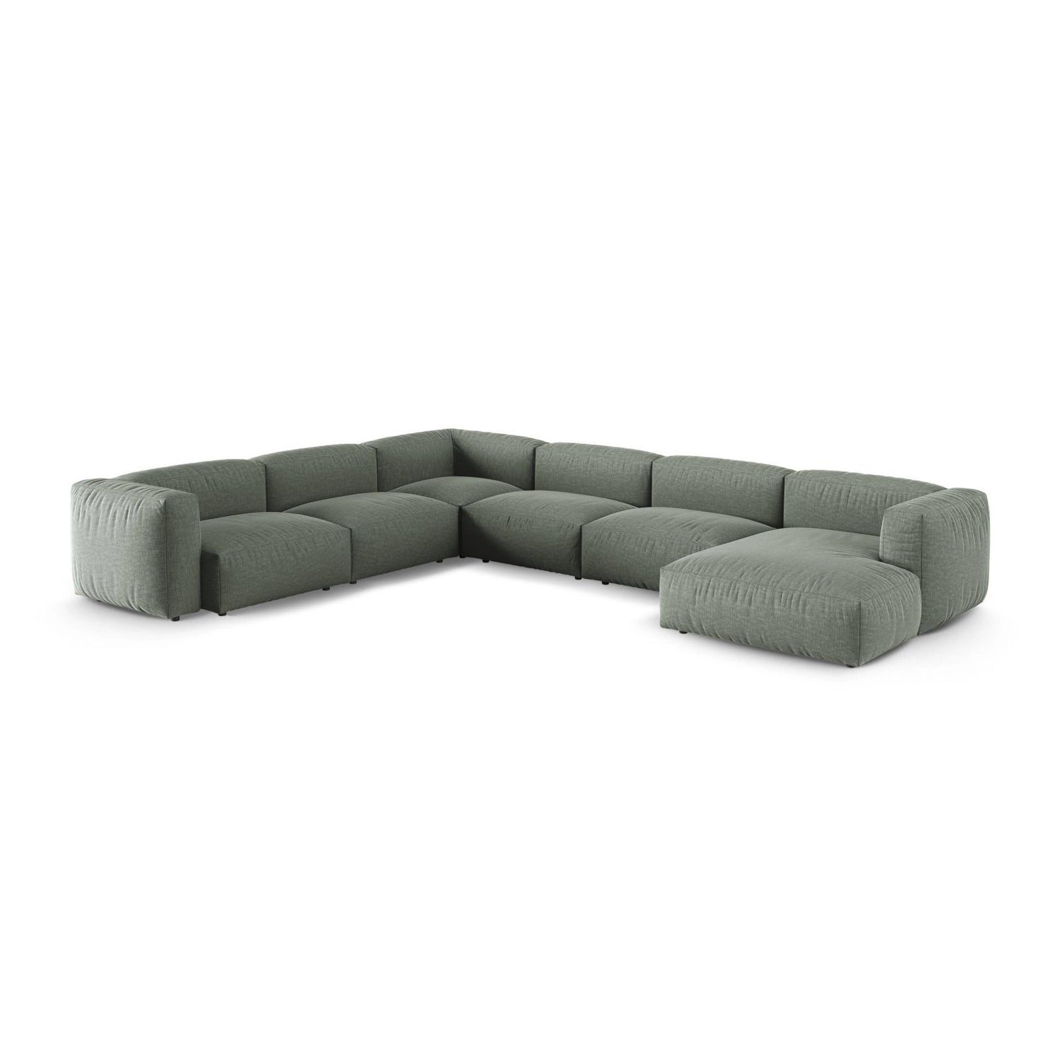 Martina Modulares Panoramasofa, Linke Seite, Sitztiefe 90 cm, aus Strukturierter Stoff in Moosgrün (Boston Water Green), 420x330 cm von Micadoni – Bild 3