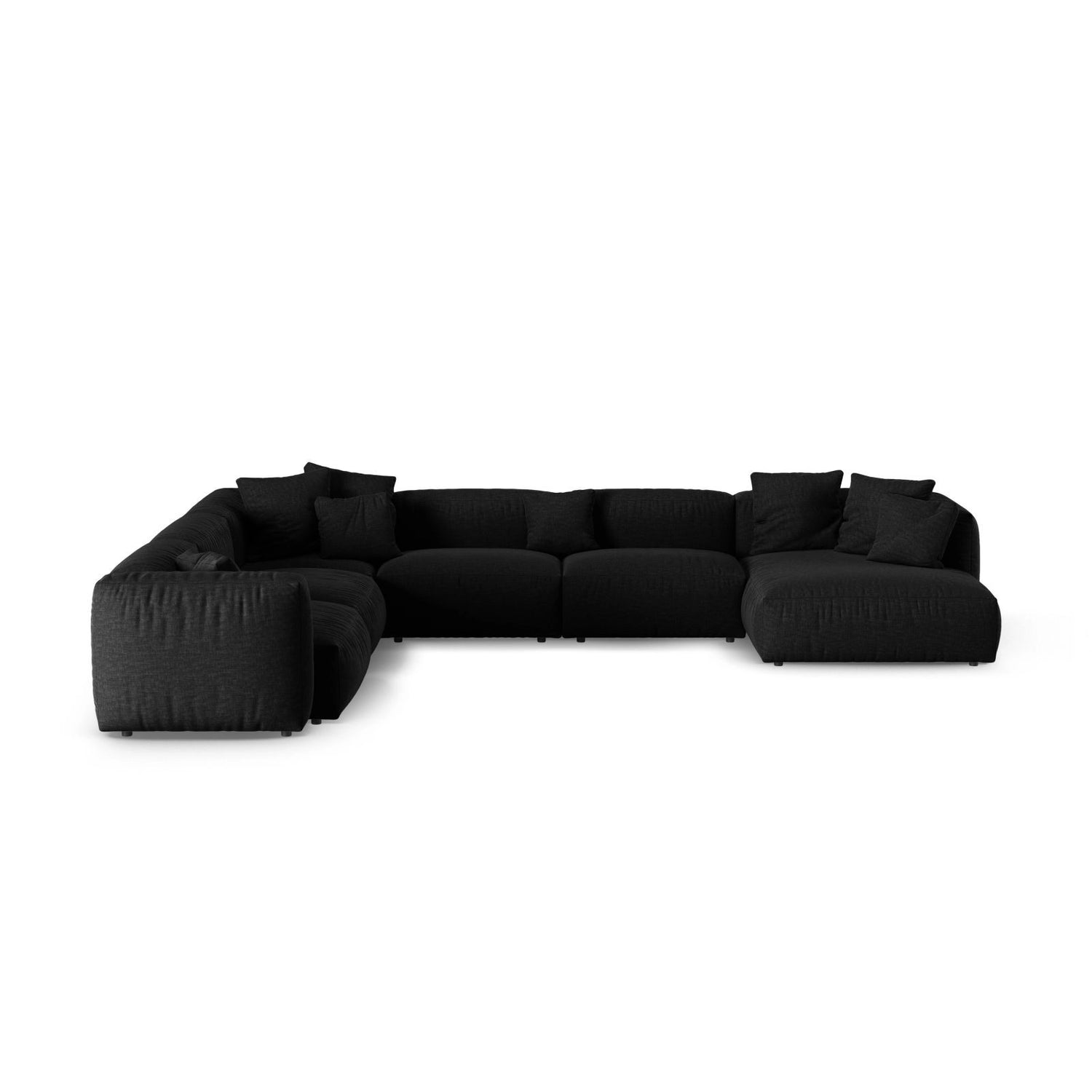 Martina Modulares Panoramasofa, Linke Seite, Sitztiefe 90 cm, aus Strukturierter Stoff in Schwarz (Boston Black), 420x330 cm von Micadoni – Bild 1