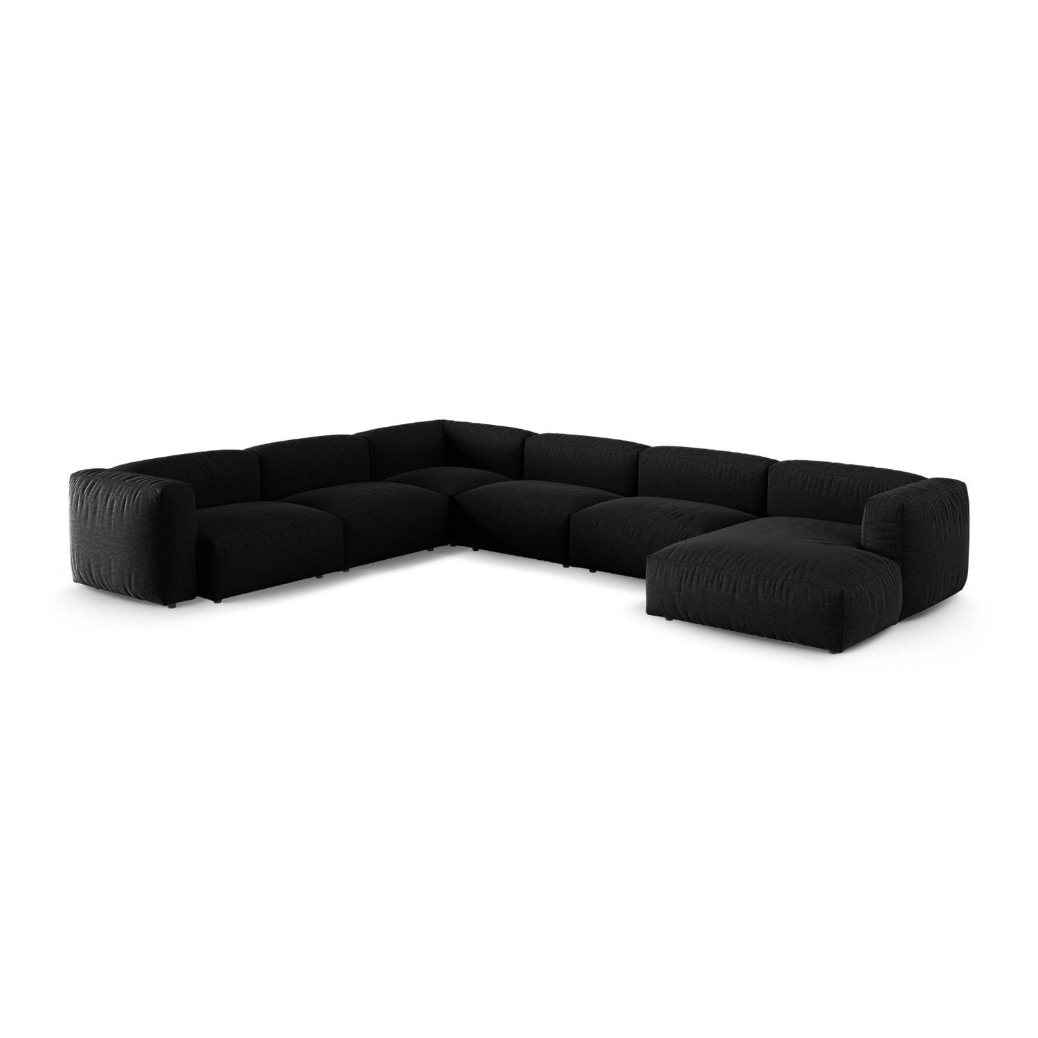 Martina Modulares Panoramasofa, Linke Seite, Sitztiefe 90 cm, aus Strukturierter Stoff in Schwarz (Boston Black), 420x330 cm von Micadoni – Bild 3
