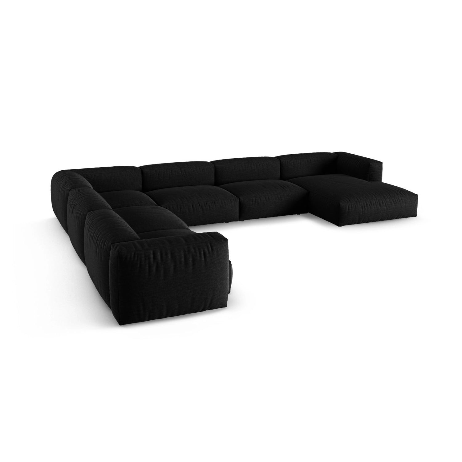 Martina Modulares Panoramasofa, Linke Seite, Sitztiefe 90 cm, aus Strukturierter Stoff in Schwarz (Boston Black), 420x330 cm von Micadoni – Bild 4