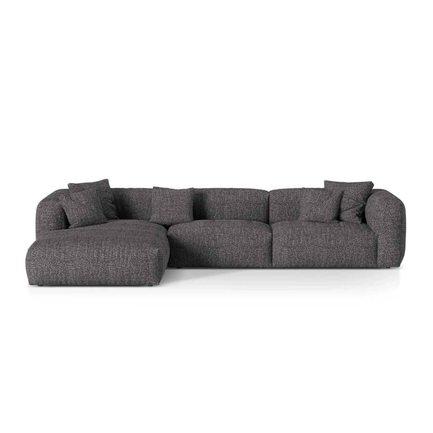 Martina modulares Ecksofa, Linke Seite, Sitztiefe 76 cm, aus Boucle in Anthrazit (Monet Anthracite), 330x176 cm von Micadoni – Bild 1