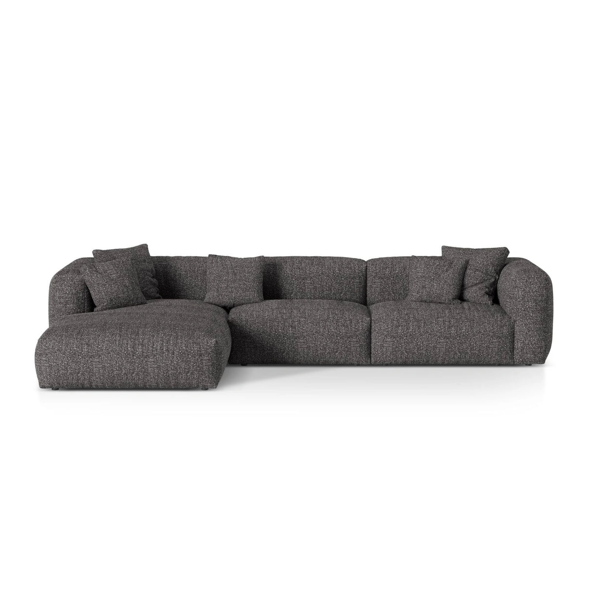 Martina modulares Ecksofa, Linke Seite, Sitztiefe 76 cm, aus Boucle in Anthrazit (Monet Anthracite), 330x176 cm von Micadoni – Bild 1