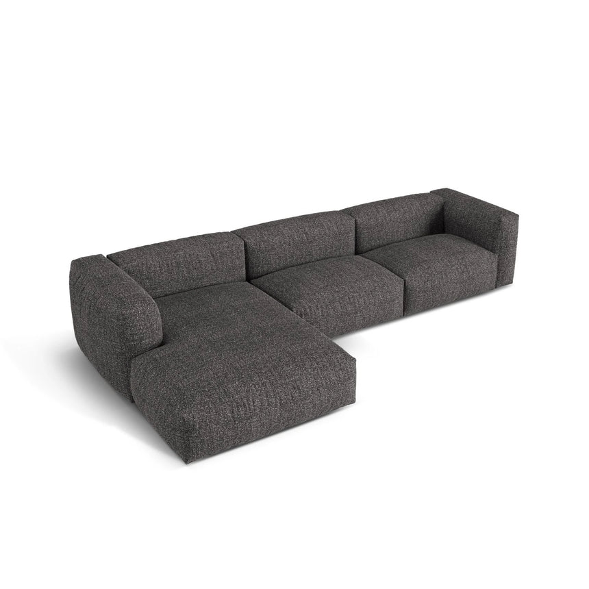 Martina modulares Ecksofa, Linke Seite, Sitztiefe 76 cm, aus Boucle in Anthrazit (Monet Anthracite), 330x176 cm von Micadoni – Bild 4