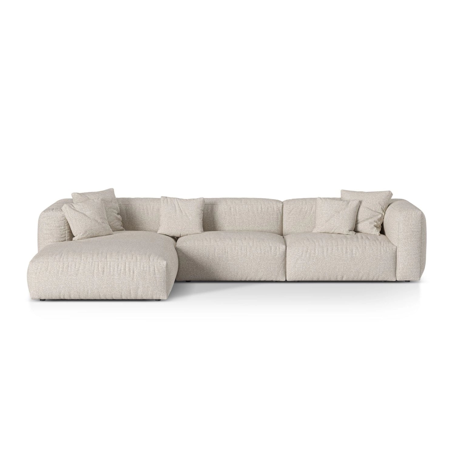 Martina modulares Ecksofa, Linke Seite, Sitztiefe 76 cm, aus Boucle in Beige (Monet Sand), 330x176 cm von Micadoni – Bild 1