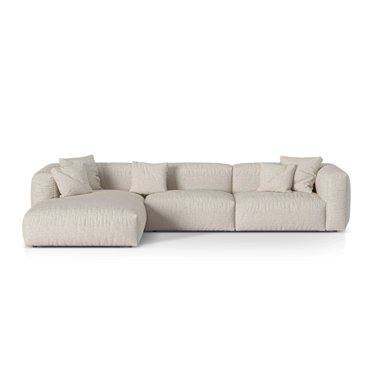 Martina modulares Ecksofa, Linke Seite, Sitztiefe 76 cm, aus Boucle in Beige (Monet Sand), 330x176 cm von Micadoni – Bild 1