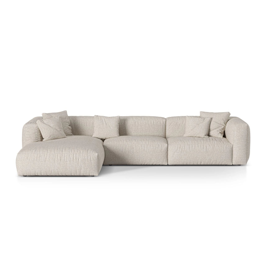 Martina modulares Ecksofa, Linke Seite, Sitztiefe 76 cm, aus Boucle in Beige (Monet Sand), 330x176 cm von Micadoni – Bild 1