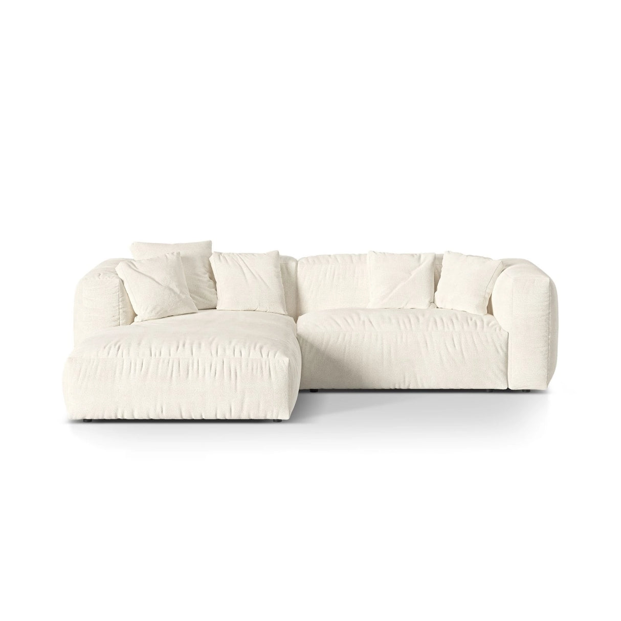 Martina modulares Ecksofa, Linke Seite, Sitztiefe 76 cm, aus Boucle in Elfenbein (Monet Nata), 280x176 cm von Micadoni – Bild 1
