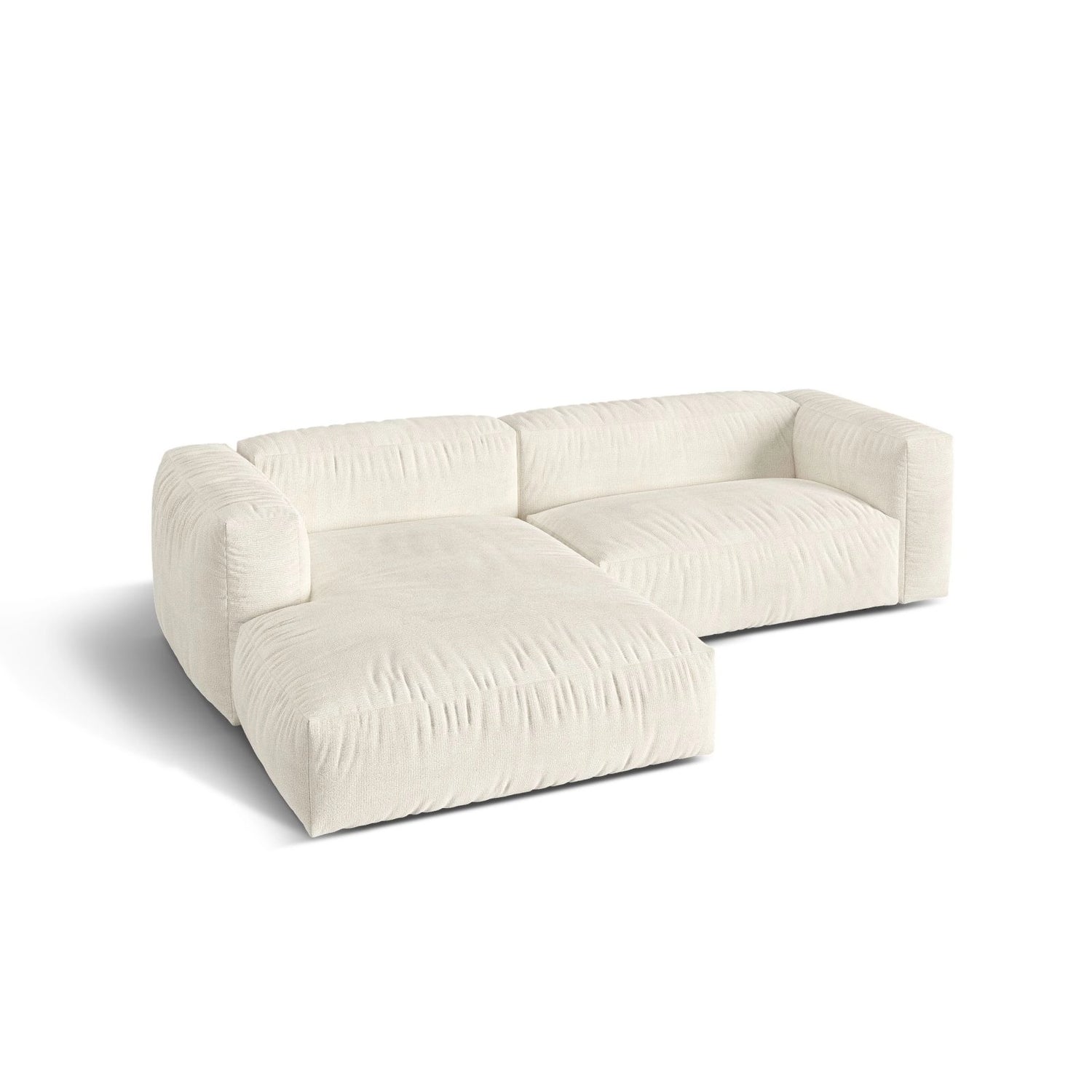 Martina modulares Ecksofa, Linke Seite, Sitztiefe 76 cm, aus Boucle in Elfenbein (Monet Nata), 280x176 cm von Micadoni – Bild 4