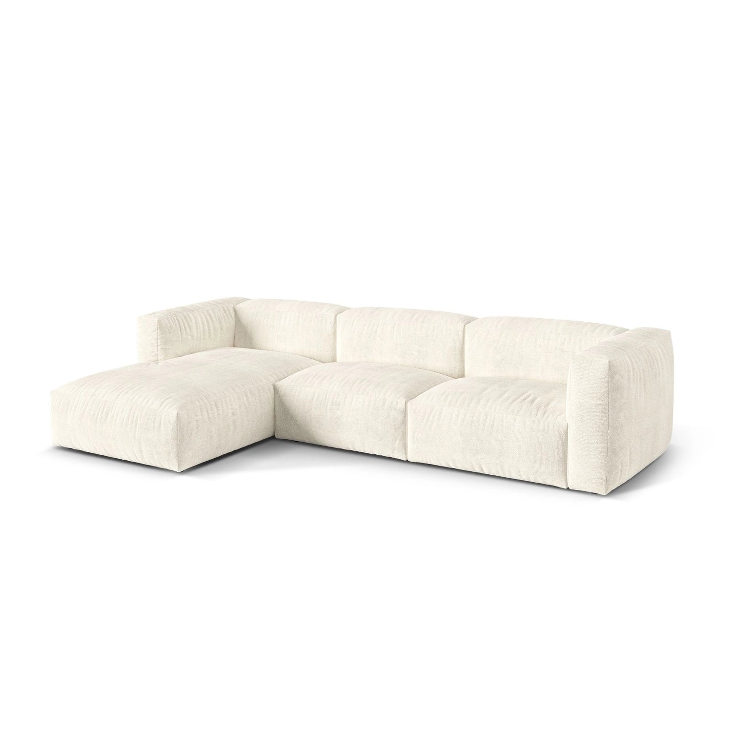 Martina modulares Ecksofa, Linke Seite, Sitztiefe 76 cm, aus Boucle in Elfenbein (Monet Nata), 330x176 cm von Micadoni – Bild 3