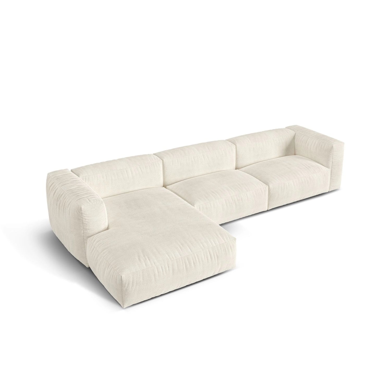 Martina modulares Ecksofa, Linke Seite, Sitztiefe 76 cm, aus Boucle in Elfenbein (Monet Nata), 330x176 cm von Micadoni – Bild 4