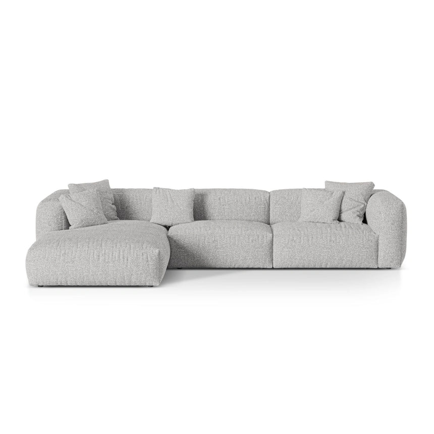 Martina modulares Ecksofa, Linke Seite, Sitztiefe 76 cm, aus Boucle in Silber (Monet Silver), 330x176 cm von Micadoni – Bild 1