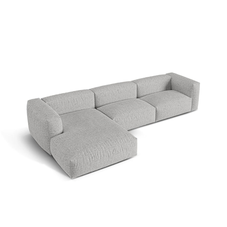 Martina modulares Ecksofa, Linke Seite, Sitztiefe 76 cm, aus Boucle in Silber (Monet Silver), 330x176 cm von Micadoni – Bild 4