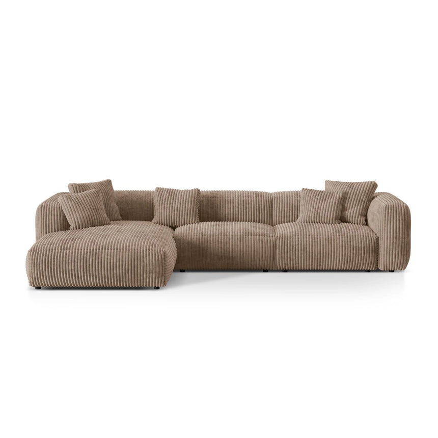 Martina modulares Ecksofa, Linke Seite, Sitztiefe 76 cm, aus Cord in Acorn (Tilia 17), 330x176 cm von Micadoni – Bild 1