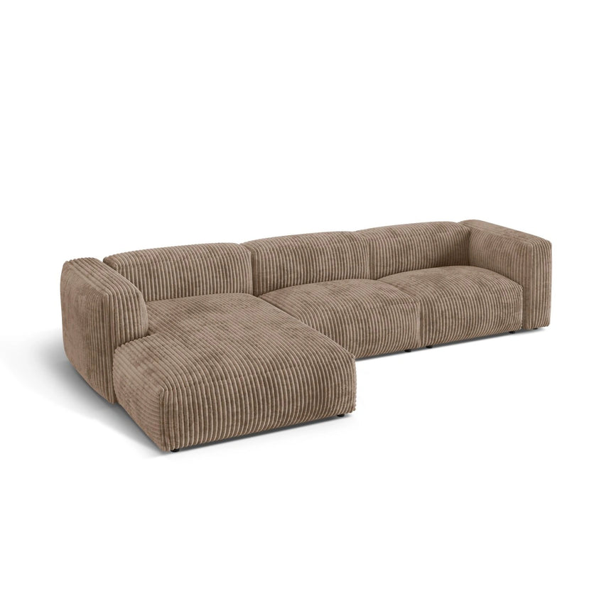 Martina modulares Ecksofa, Linke Seite, Sitztiefe 76 cm, aus Cord in Acorn (Tilia 17), 330x176 cm von Micadoni – Bild 4