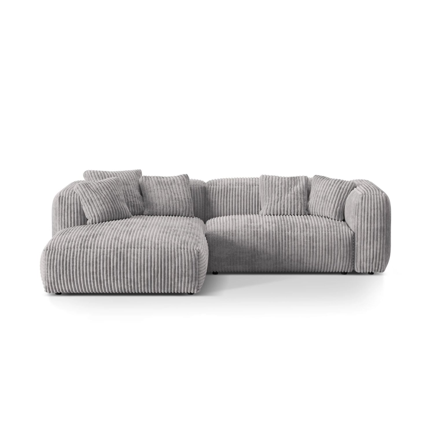 Martina modulares Ecksofa, Linke Seite, Sitztiefe 76 cm, aus Cord in Hellgrau (Tilia 86), 280x176 cm von Micadoni – Bild 1