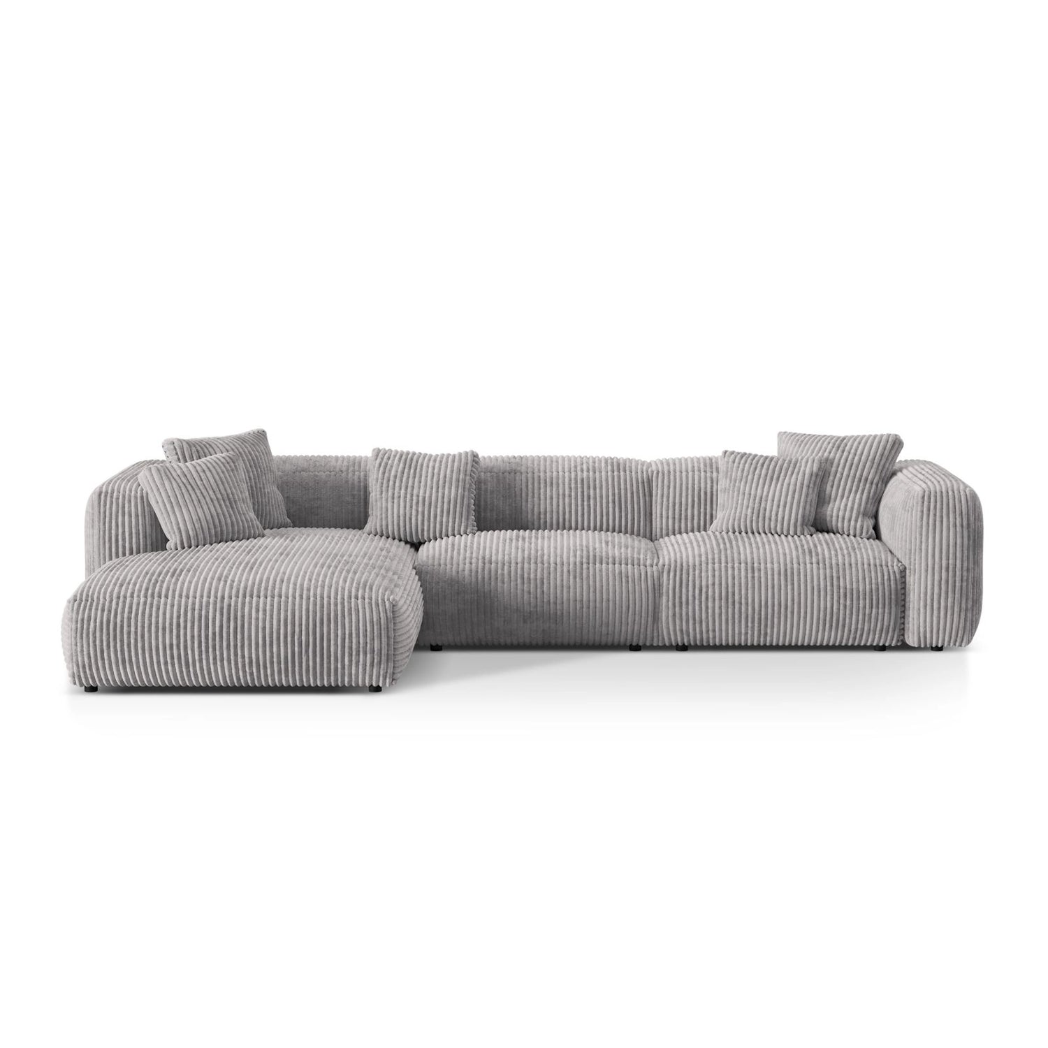 Martina modulares Ecksofa, Linke Seite, Sitztiefe 76 cm, aus Cord in Hellgrau (Tilia 86), 330x176 cm von Micadoni – Bild 1