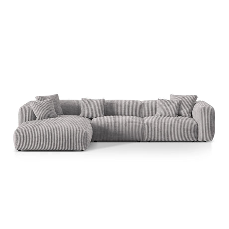 Martina modulares Ecksofa, Linke Seite, Sitztiefe 76 cm, aus Cord in Hellgrau (Tilia 86), 330x176 cm von Micadoni – Bild 1