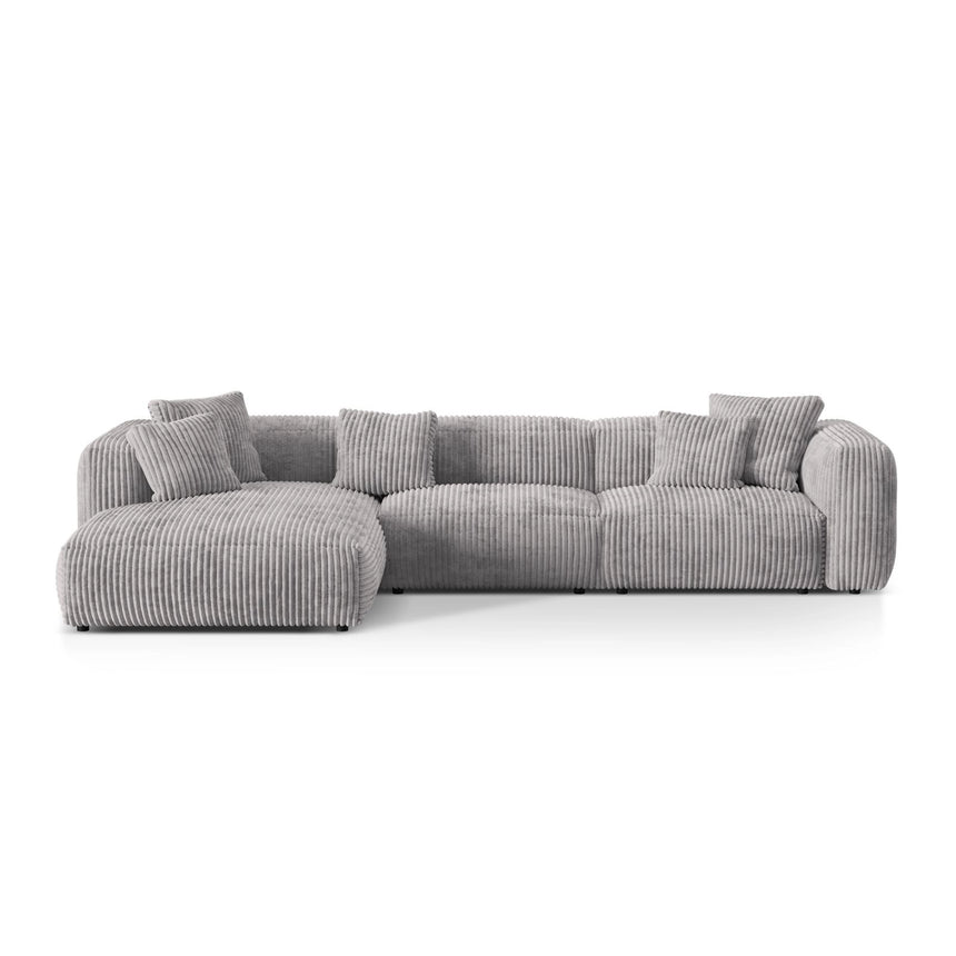 Martina modulares Ecksofa, Linke Seite, Sitztiefe 76 cm, aus Cord in Hellgrau (Tilia 86), 330x176 cm von Micadoni – Bild 1