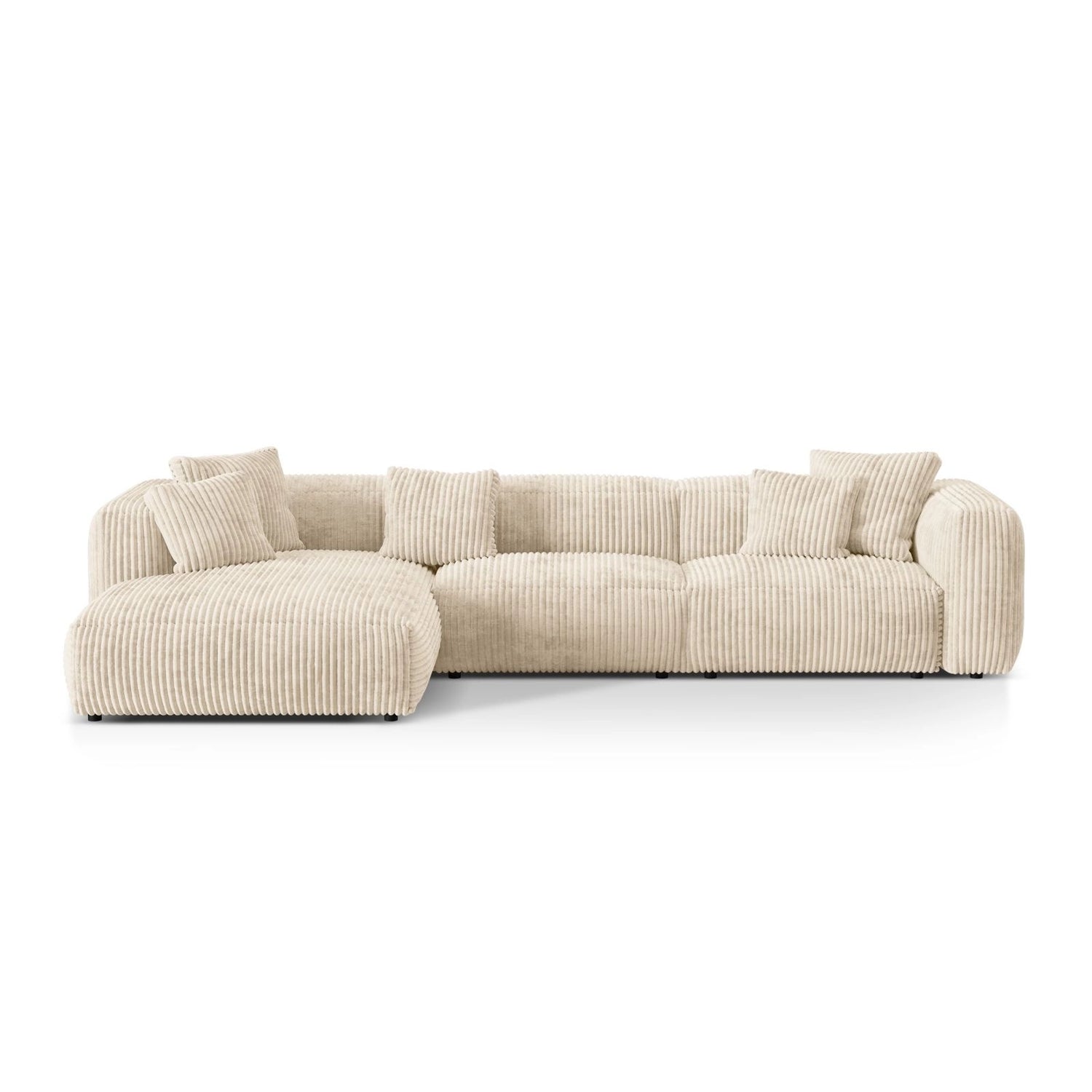 Martina modulares Ecksofa, Linke Seite, Sitztiefe 76 cm, aus Cord in Leichtes Beige (Tilia 03), 330x176 cm von Micadoni – Bild 1