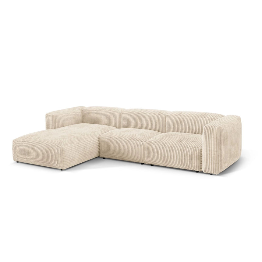 Martina modulares Ecksofa, Linke Seite, Sitztiefe 76 cm, aus Cord in Leichtes Beige (Tilia 03), 330x176 cm von Micadoni – Bild 3