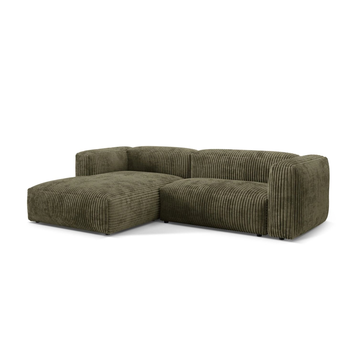 Martina modulares Ecksofa, Linke Seite, Sitztiefe 76 cm, aus Cord in Moosgrün (Tilia 37), 280x176 cm von Micadoni – Bild 3