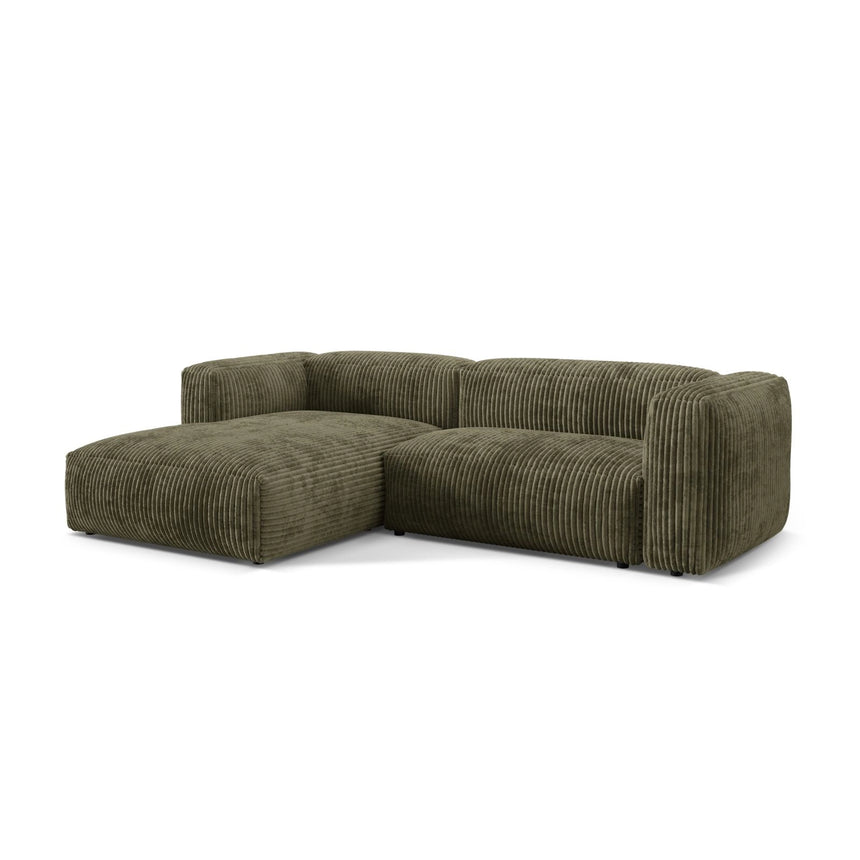 Martina modulares Ecksofa, Linke Seite, Sitztiefe 76 cm, aus Cord in Moosgrün (Tilia 37), 280x176 cm von Micadoni – Bild 3