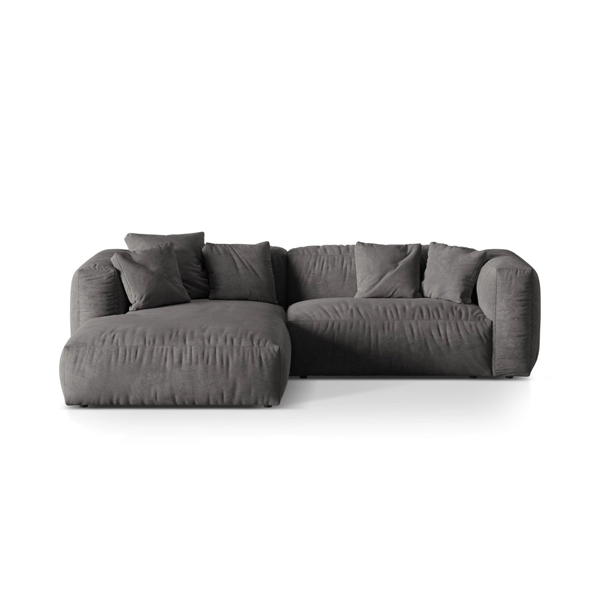 Martina modulares Ecksofa, Linke Seite, Sitztiefe 76 cm, aus Samt in Grau (Vogue 15), 280x176 cm von Micadoni – Bild 1