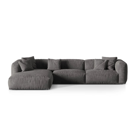 Martina modulares Ecksofa, Linke Seite, Sitztiefe 76 cm, aus Samt in Grau (Vogue 15), 330x176 cm von Micadoni – Bild 1