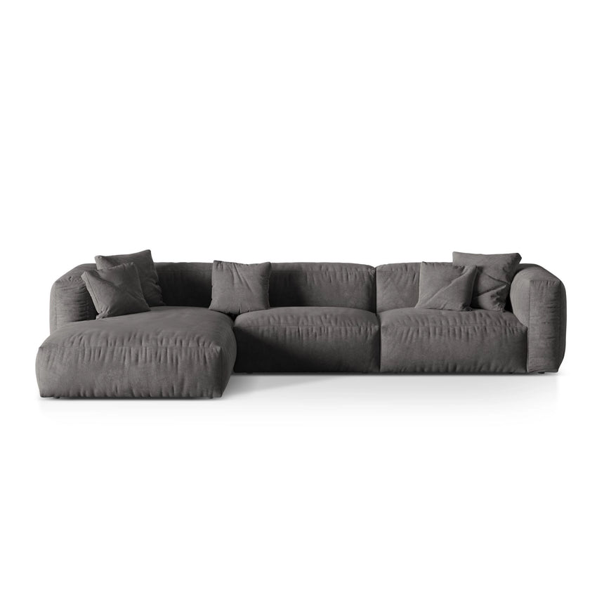 Martina modulares Ecksofa, Linke Seite, Sitztiefe 76 cm, aus Samt in Grau (Vogue 15), 330x176 cm von Micadoni – Bild 1