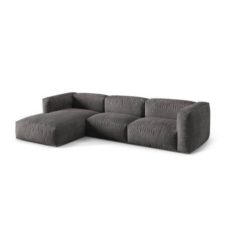 Martina modulares Ecksofa, Linke Seite, Sitztiefe 76 cm, aus Samt in Grau (Vogue 15), 330x176 cm von Micadoni – Bild 3
