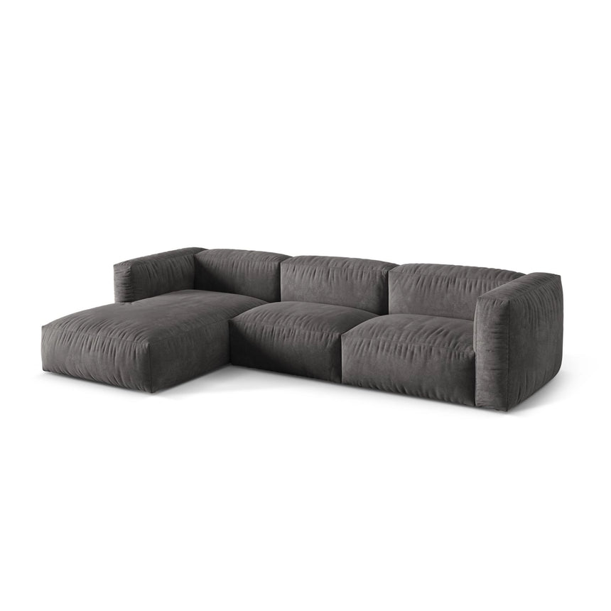Martina modulares Ecksofa, Linke Seite, Sitztiefe 76 cm, aus Samt in Grau (Vogue 15), 330x176 cm von Micadoni – Bild 3