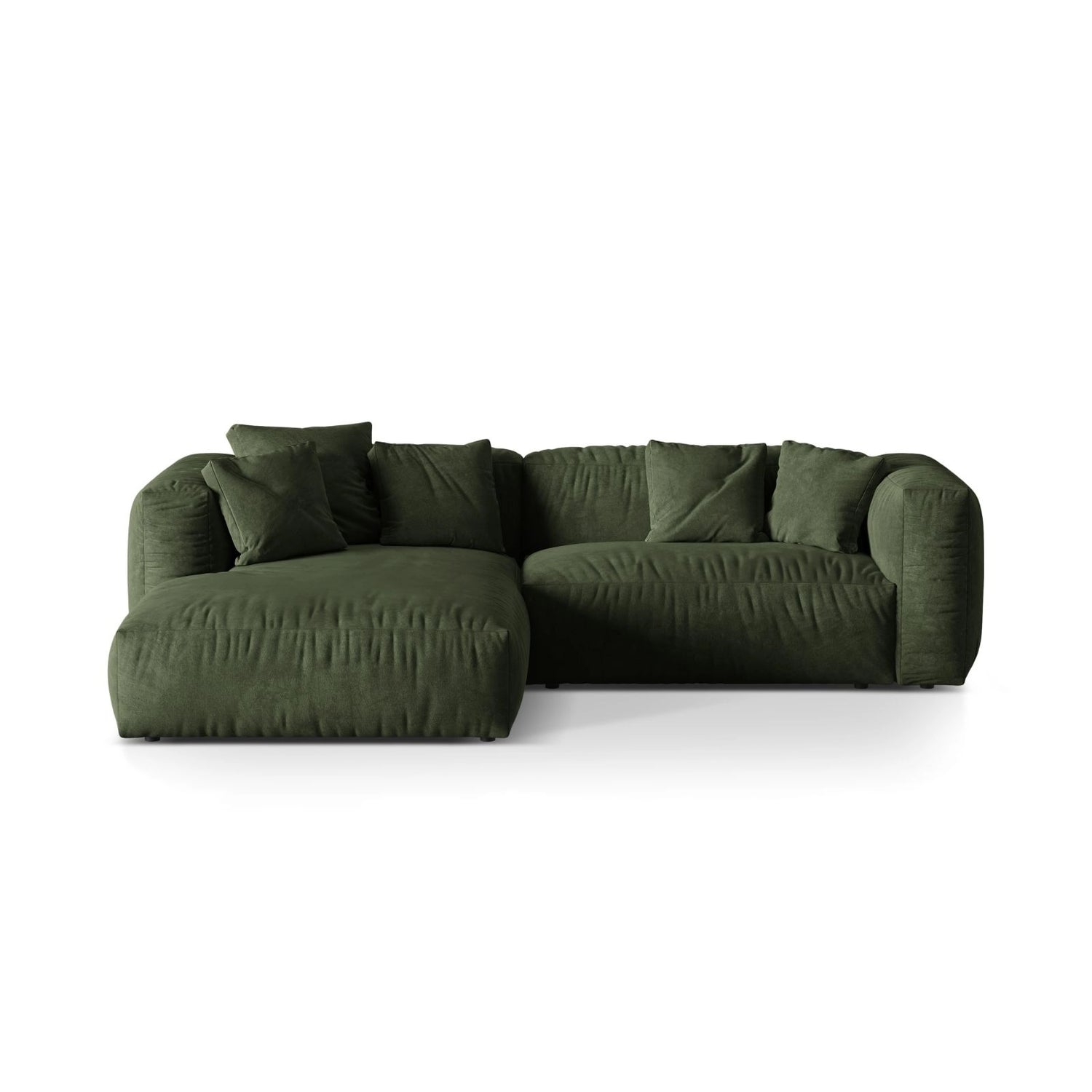 Martina modulares Ecksofa, Linke Seite, Sitztiefe 76 cm, aus Samt in Grün (Vogue 11), 280x176 cm von Micadoni – Bild 1