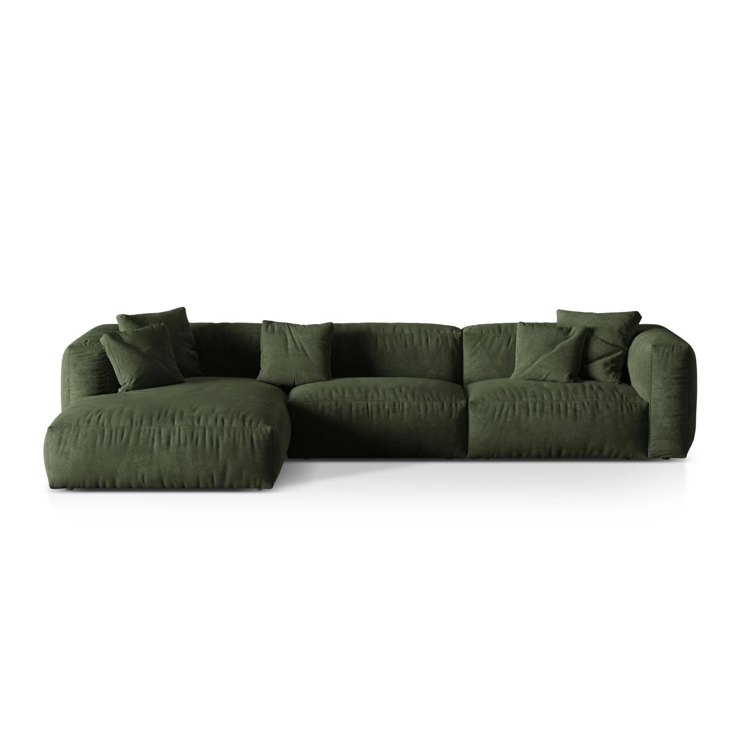Martina modulares Ecksofa, Linke Seite, Sitztiefe 76 cm, aus Samt in Grün (Vogue 11), 330x176 cm von Micadoni – Bild 1