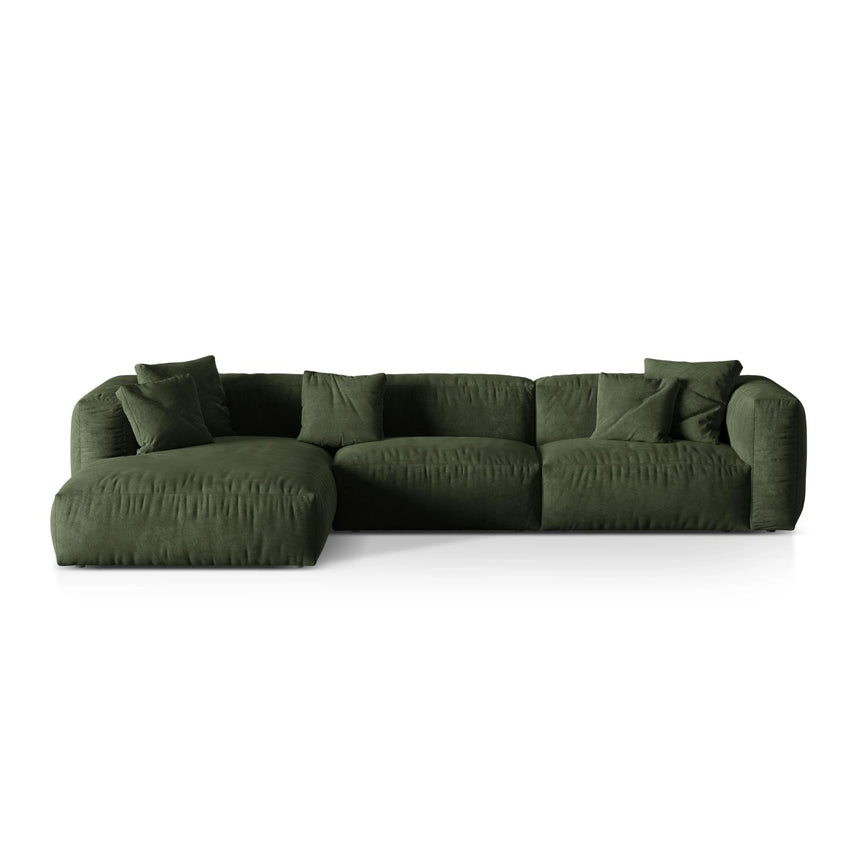 Martina modulares Ecksofa, Linke Seite, Sitztiefe 76 cm, aus Samt in Grün (Vogue 11), 330x176 cm von Micadoni – Bild 1
