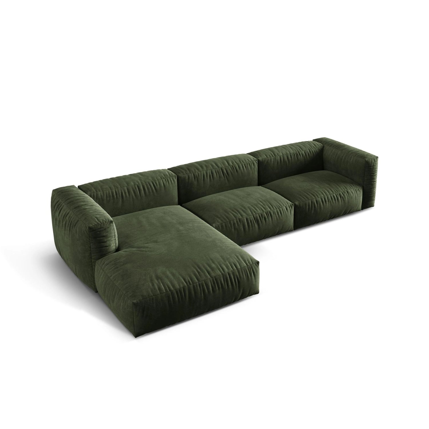 Martina modulares Ecksofa, Linke Seite, Sitztiefe 76 cm, aus Samt in Grün (Vogue 11), 330x176 cm von Micadoni – Bild 4