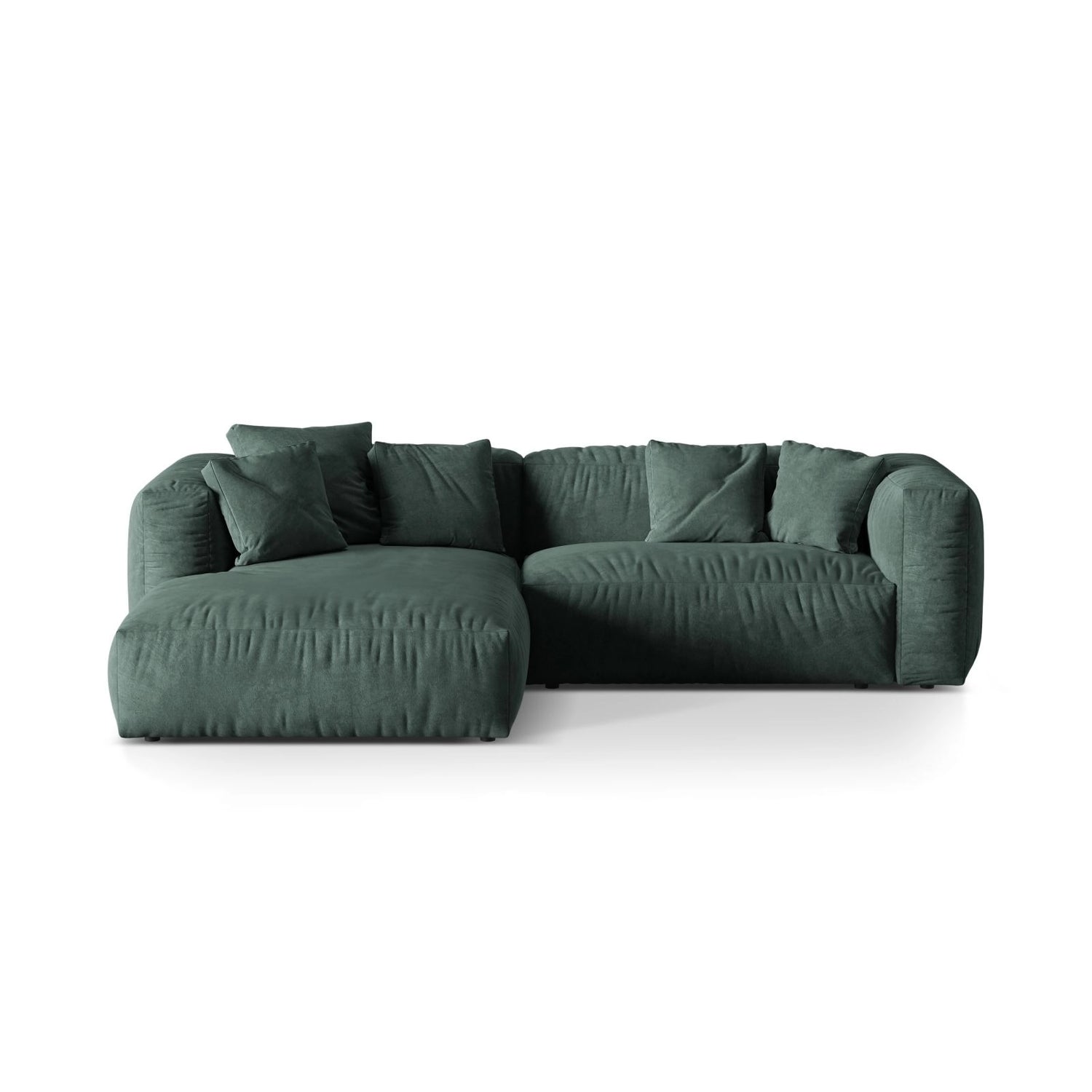 Martina modulares Ecksofa, Linke Seite, Sitztiefe 76 cm, aus Samt in Petrol (Vogue 12), 280x176 cm von Micadoni – Bild 1