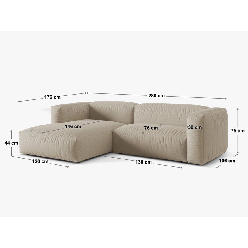 Martina modulares Ecksofa, Linke Seite, Sitztiefe 76 cm, aus Samt in Petrol (Vogue 12), 280x176 cm von Micadoni – Bild 2