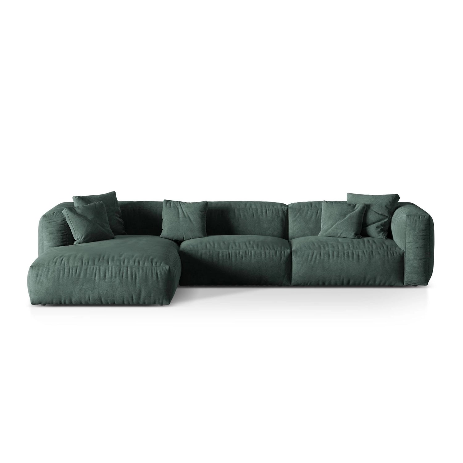 Martina modulares Ecksofa, Linke Seite, Sitztiefe 76 cm, aus Samt in Petrol (Vogue 12), 330x176 cm von Micadoni – Bild 1