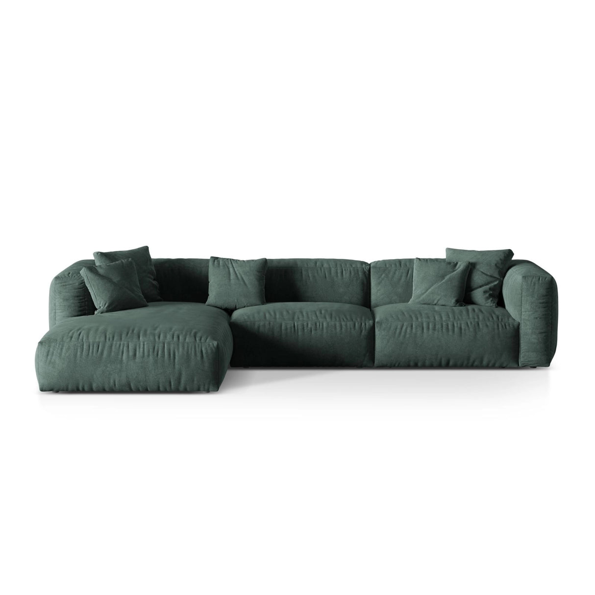 Martina modulares Ecksofa, Linke Seite, Sitztiefe 76 cm, aus Samt in Petrol (Vogue 12), 330x176 cm von Micadoni – Bild 1