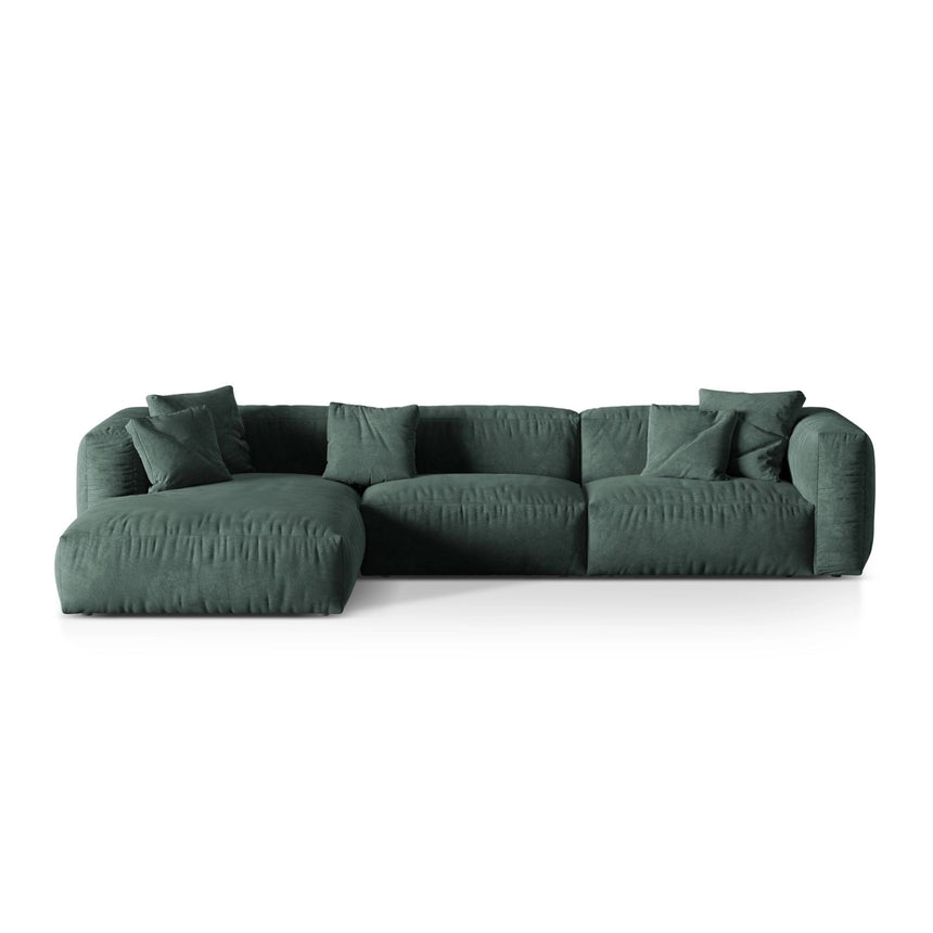 Martina modulares Ecksofa, Linke Seite, Sitztiefe 76 cm, aus Samt in Petrol (Vogue 12), 330x176 cm von Micadoni – Bild 1