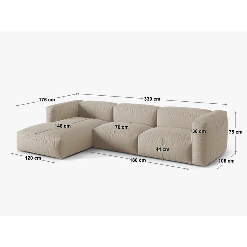 Martina modulares Ecksofa, Linke Seite, Sitztiefe 76 cm, aus Samt in Petrol (Vogue 12), 330x176 cm von Micadoni – Bild 2