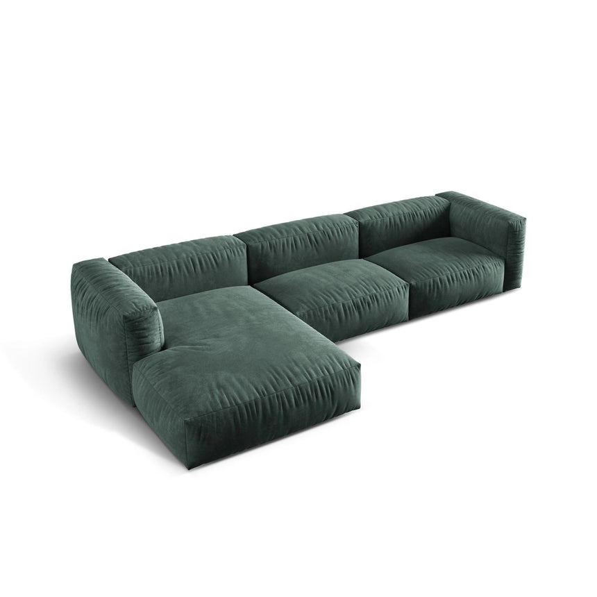 Martina modulares Ecksofa, Linke Seite, Sitztiefe 76 cm, aus Samt in Petrol (Vogue 12), 330x176 cm von Micadoni – Bild 4