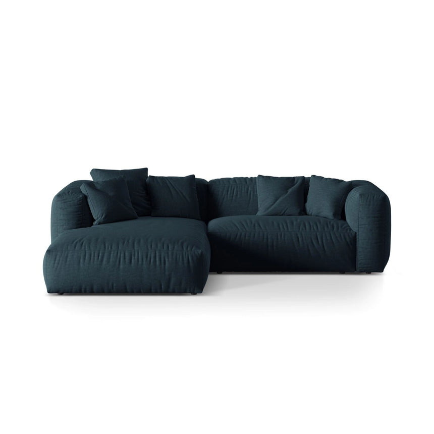 Martina modulares Ecksofa, Linke Seite, Sitztiefe 76 cm, aus Strukturierter Stoff in Blau Jeans (Boston Ocean), 280x176 cm von Micadoni – Bild 1