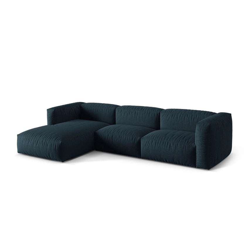 Martina modulares Ecksofa, Linke Seite, Sitztiefe 76 cm, aus Strukturierter Stoff in Blau Jeans (Boston Ocean), 330x176 cm von Micadoni – Bild 3