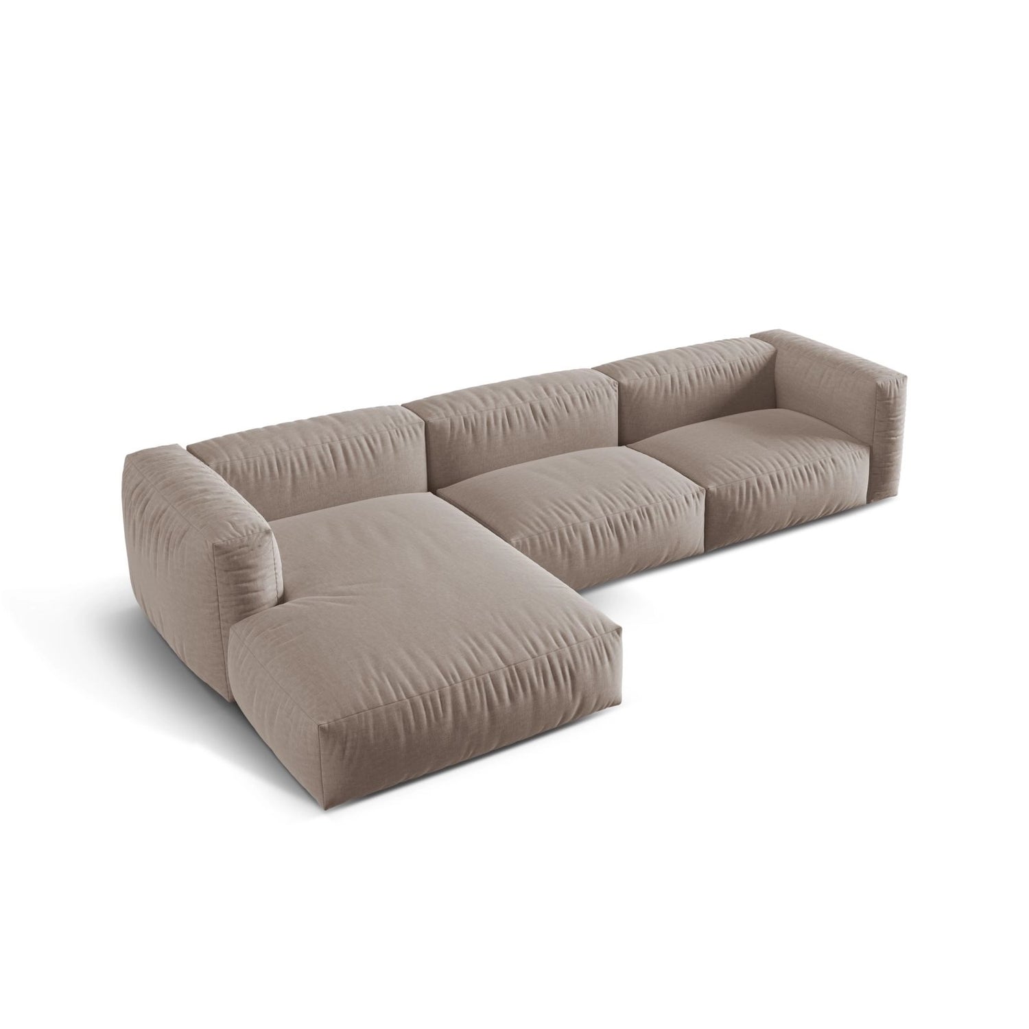 Martina modulares Ecksofa, Linke Seite, Sitztiefe 76 cm, aus Strukturierter Stoff in Dunkelbeige (Boston Trufa), 330x176 cm von Micadoni – Bild 4