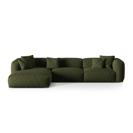 Martina modulares Ecksofa, Linke Seite, Sitztiefe 76 cm, aus Strukturierter Stoff in Grün (Boston Forest), 330x176 cm von Micadoni – Bild 1