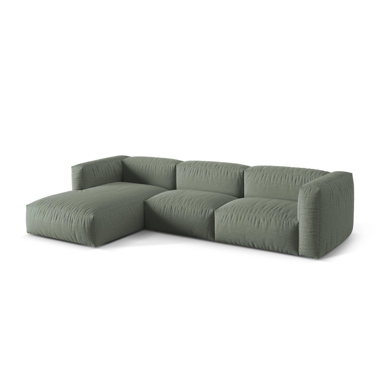 Martina modulares Ecksofa, Linke Seite, Sitztiefe 76 cm, aus Strukturierter Stoff in Moosgrün (Boston Water Green), 330x176 cm von Micadoni – Bild 3