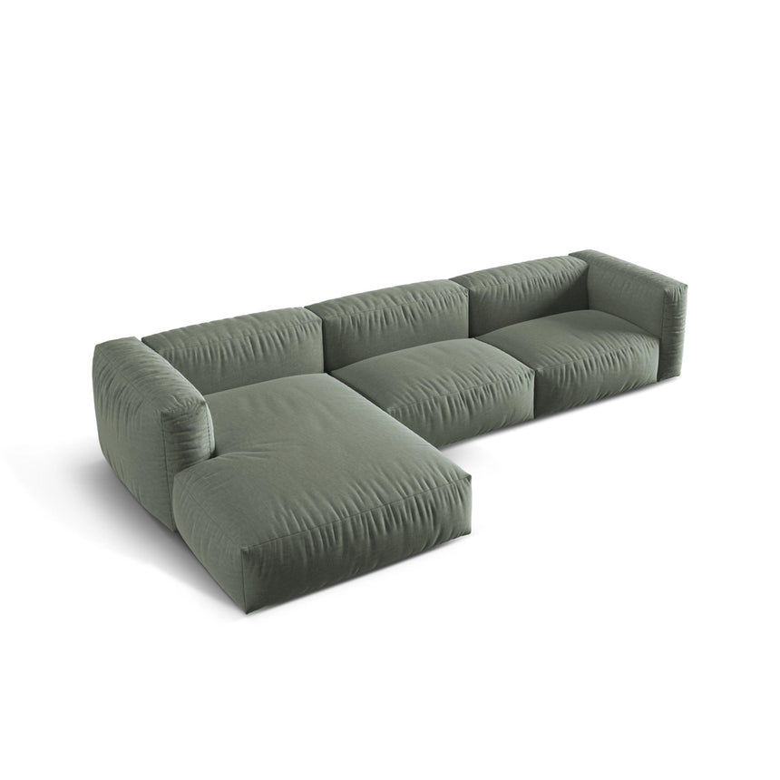 Martina modulares Ecksofa, Linke Seite, Sitztiefe 76 cm, aus Strukturierter Stoff in Moosgrün (Boston Water Green), 330x176 cm von Micadoni – Bild 4