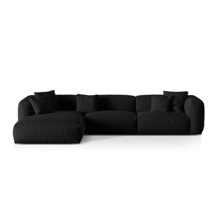 Martina modulares Ecksofa, Linke Seite, Sitztiefe 76 cm, aus Strukturierter Stoff in Schwarz (Boston Black), 330x176 cm von Micadoni – Bild 1
