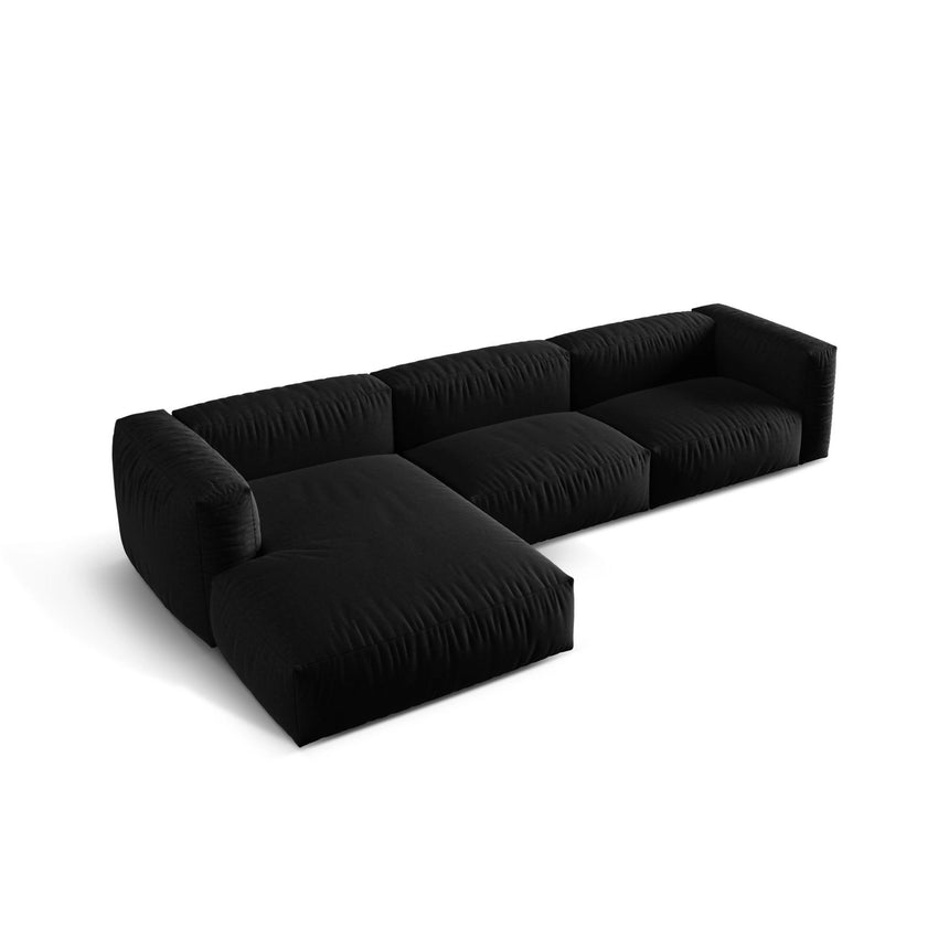 Martina modulares Ecksofa, Linke Seite, Sitztiefe 76 cm, aus Strukturierter Stoff in Schwarz (Boston Black), 330x176 cm von Micadoni – Bild 4